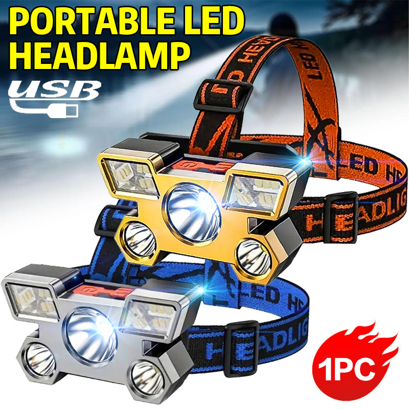 Fishing Headlamp - 5-светодиодный фонарик, перезаряжаемый, со встроенной литиевой